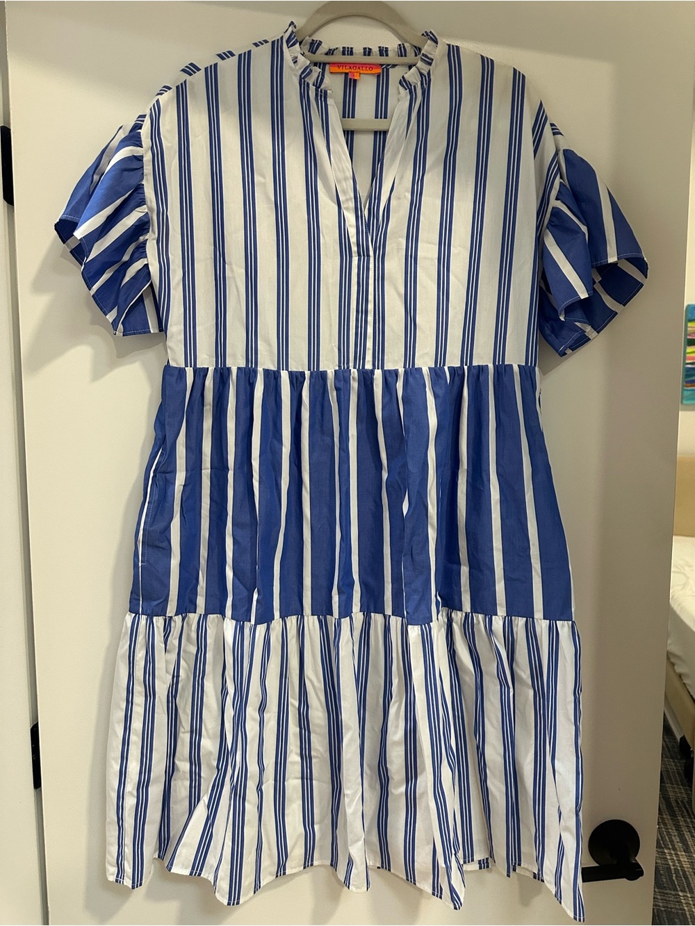 Vilagallo Blue and White Striped Mini Dress, Size 8 (EU 42), Like New